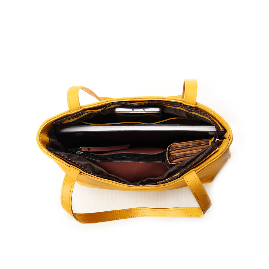 VELLIES & Shopper Handbag | Mustard Yellow Leather