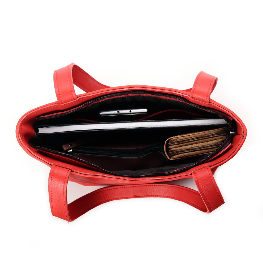 VELLIES & Shopper Handbag | Red Leather