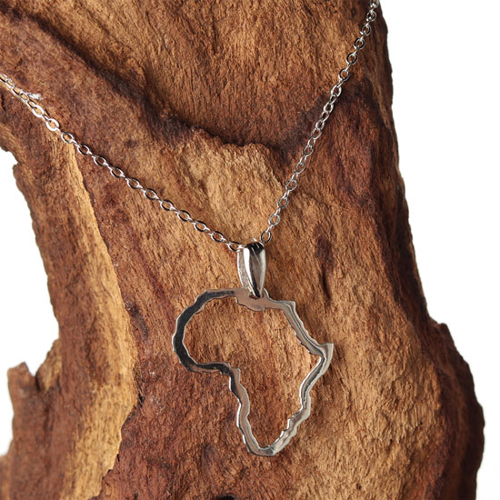 Africa Outline Pendant Necklace - Sterling Silver