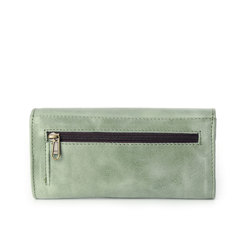 Ladies Leather Tri-fold Wallet - Mint Green