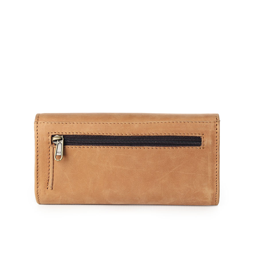 Ladies Leather Tri-fold Wallet - Tan