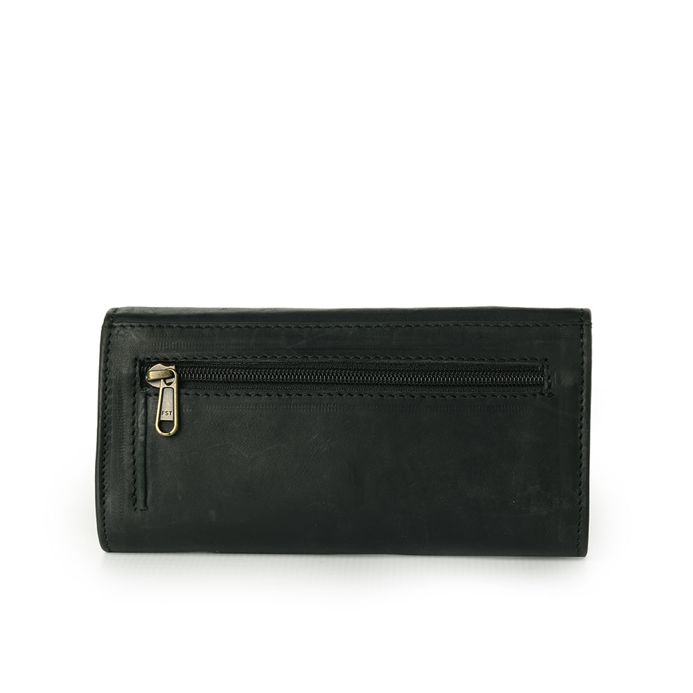 Ladies Leather Tri-fold Wallet - Black