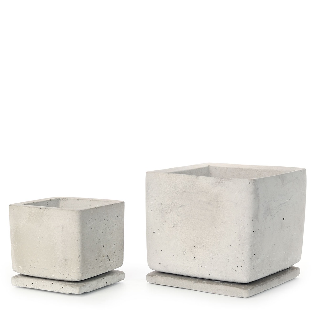 Square Concrete Pot Set of 2 (13-20cm) | with drip tray