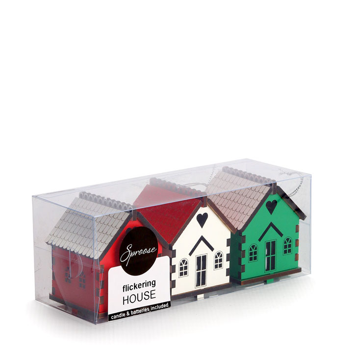 Flickering House Set - small - Green, Red & White