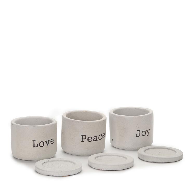 Love, Peace & Joy Concrete Pot Set