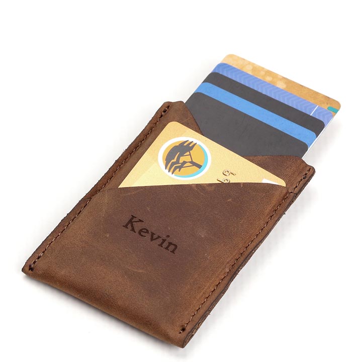 Personalised Men’s Deluxe Card Sleeve Holder | walnut brown leather