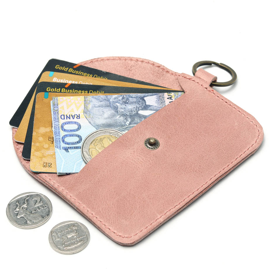 Inspirational Leather Card Holder Keyring | rose pink