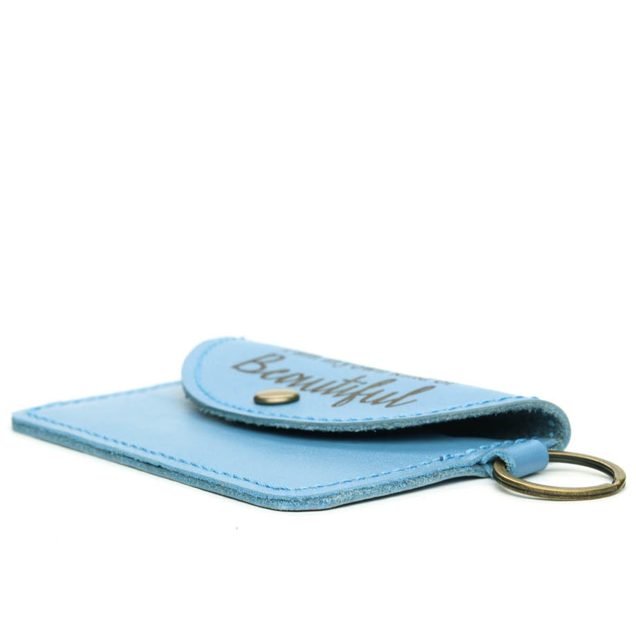 Inspirational Leather Card Holder Keyring | sky blue