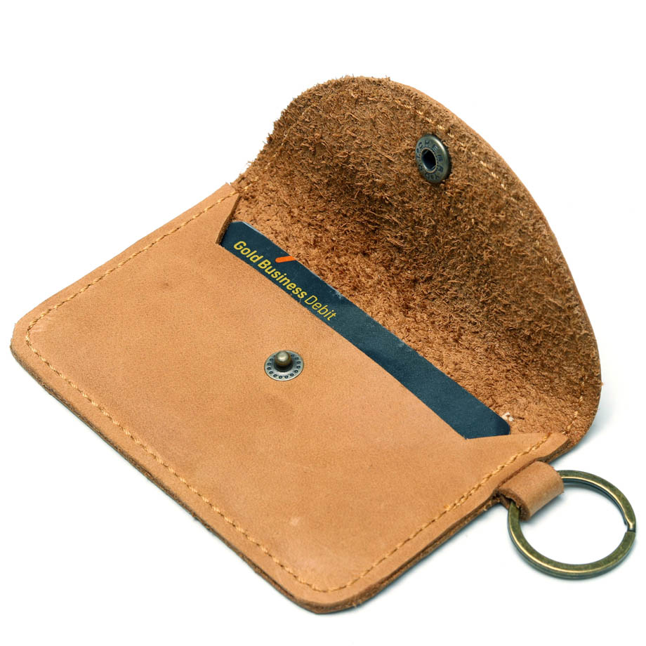 Inspirational Leather Card Holder Keyring | tan brown