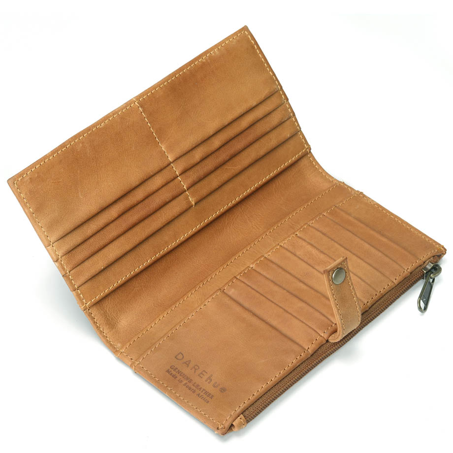 Large Slim Ladies Leather Wallet (17 card slots) | tan brown