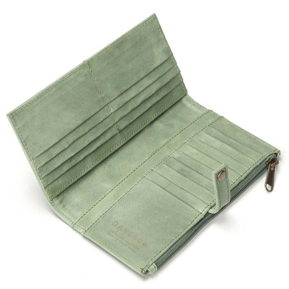 Large Slim Ladies Leather Wallet (17 card slots) | mint green