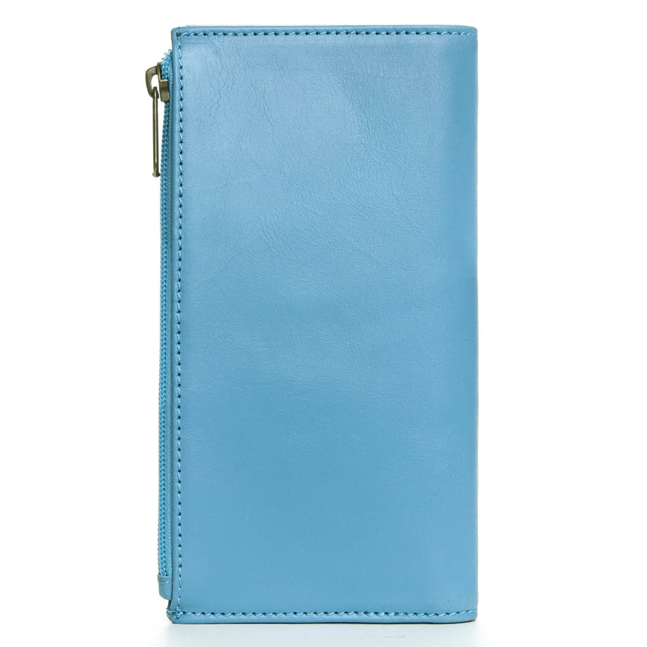 Large Slim Ladies Leather Wallet (17 card slots) | sky blue