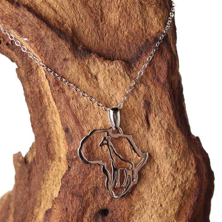African Giraffe Necklace - Sterling Silver