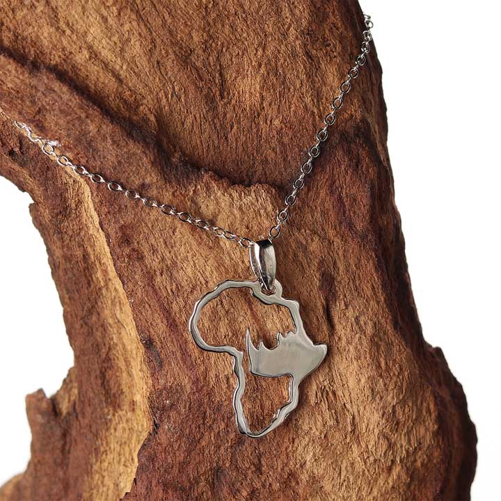 African Rhino Necklace - Sterling Silver