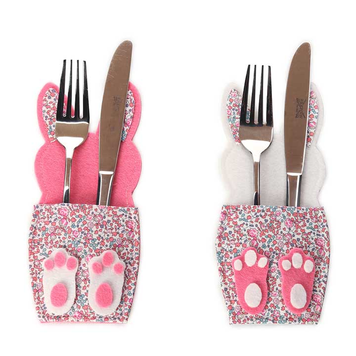 Bunny cutlery sleeve set - Pink/White