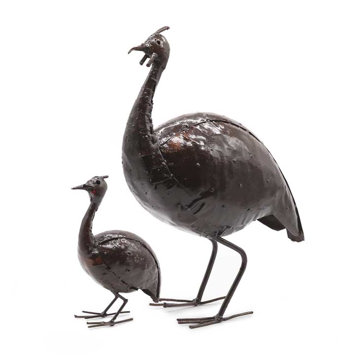Metal Guinea Fowl Garden Ornament (set of 2)