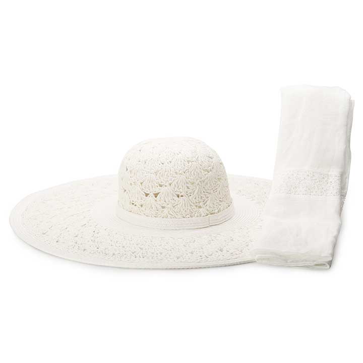 Ladies Floppy Hat & Scarf combo - White