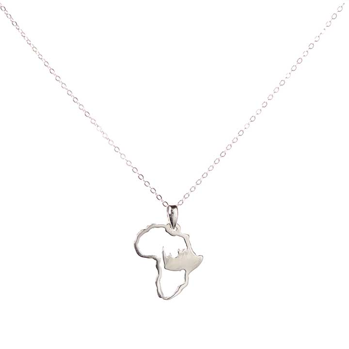African Rhino Pendant Necklace - Sterling Silver