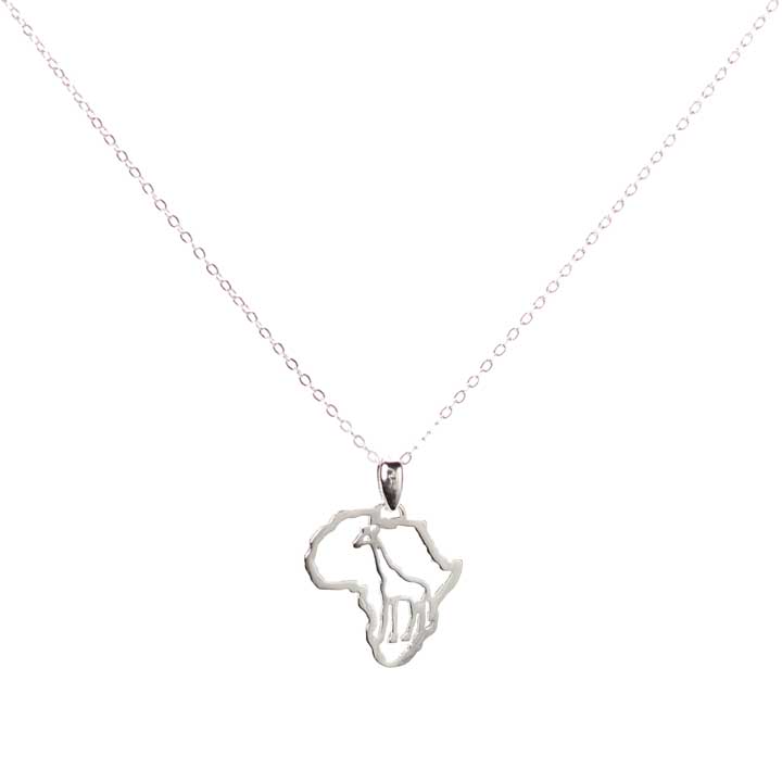 African Giraffe Outline Pendant Necklace - Sterling Silver