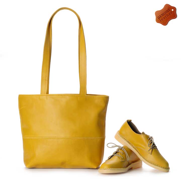 VELLIES & Shopper Handbag | Mustard Yellow Leather