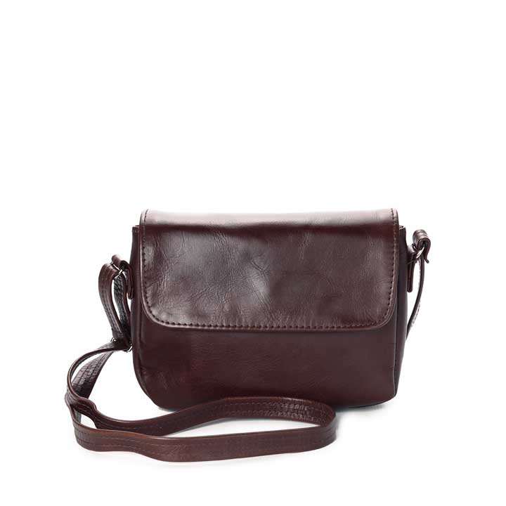 Flap Over Sling Bag - chestnut brown leather