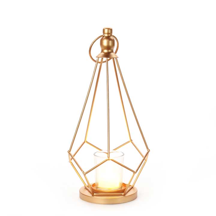 Gold Pyramid Candle Holder - with candle