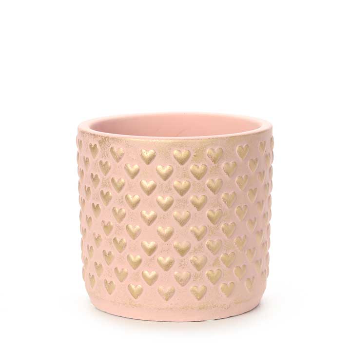 Golden Heart Cement Pot - Pink - 12 cm