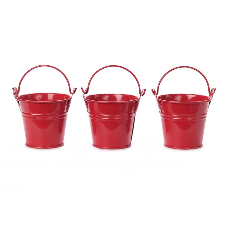 Red Bucket Planter - 6 cm - set of 3