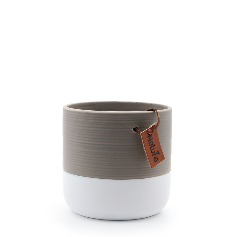 White & Grey Ceramic Pot - 10.5 cm