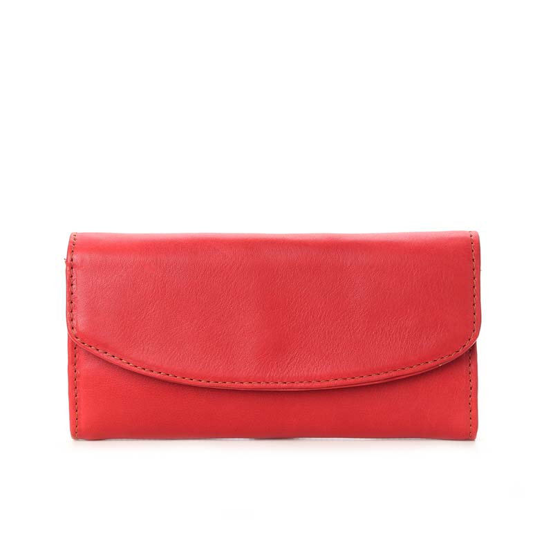 Ladies Leather Tri-fold Genuine Leather Wallet - Red