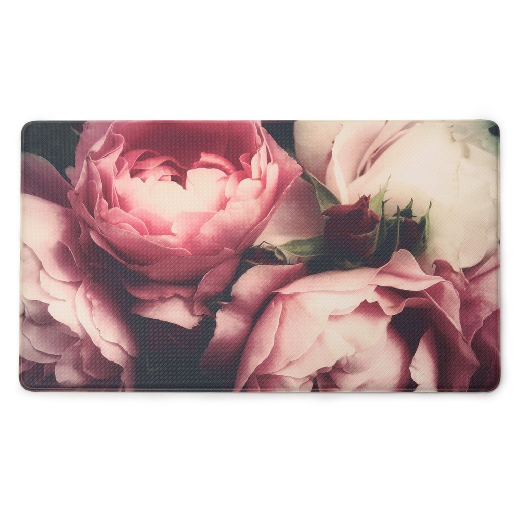 Pink Floral Memory Foam Kitchen Mat (76x46cm)