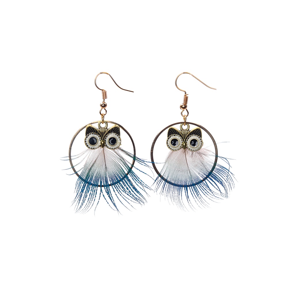 Owl  Hoop Earrings - blue 