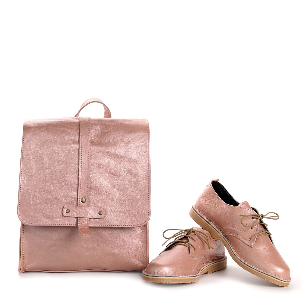 VELLIES &amp; Ladies Backpack | Rose Gold Chrome Tanned Leather