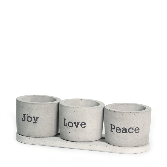 Love, Peace &amp; Joy Concrete Pot Set