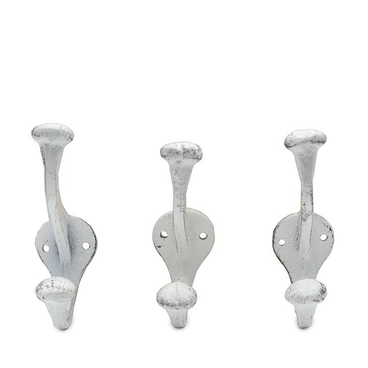 Cast Iron Double Wall Hook (set of 3) - white