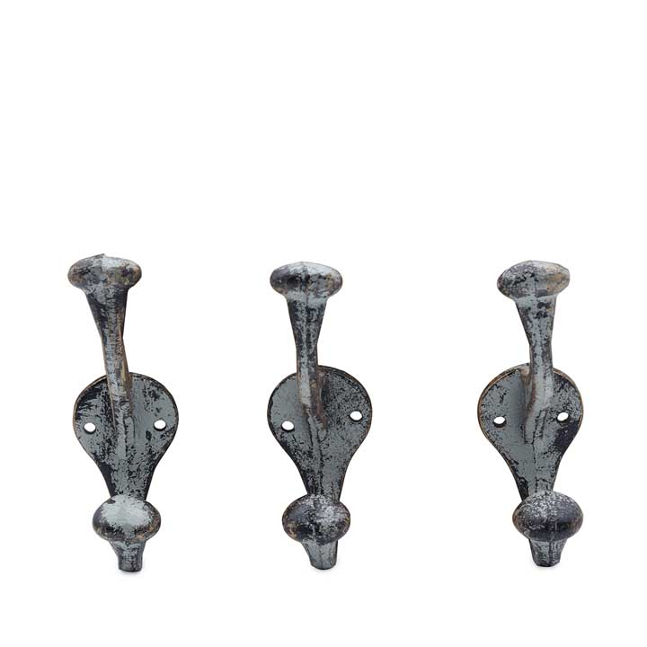 Cast Iron Double Wall Hook (set of 3) - grey