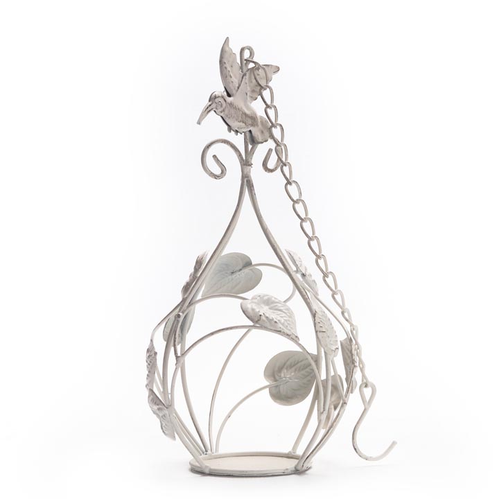Bird Nest Hanging Metal Candle Holder - white