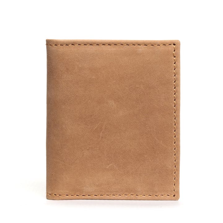 Slim Bifold Card Holder - tan brown leather