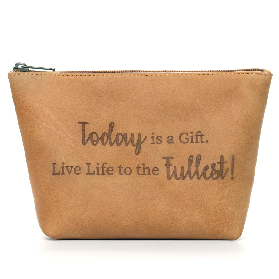 Inspirational Leather Makeup Bag | tan brown