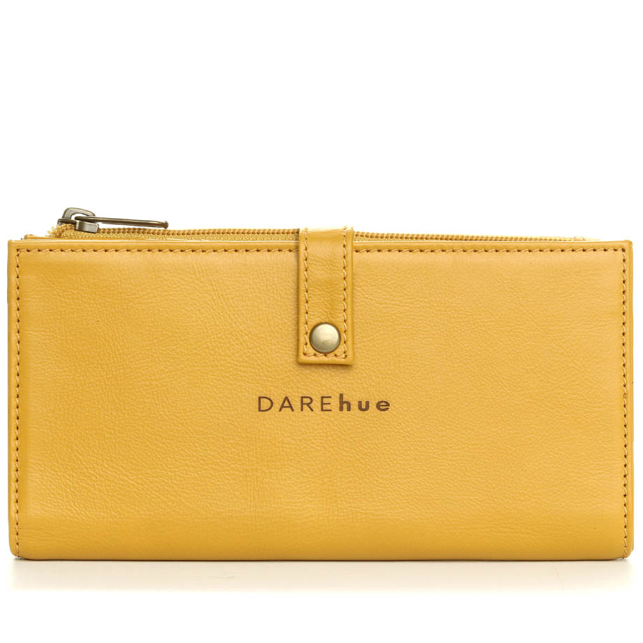 Large Slim Ladies Leather Wallet (17 card slots) | mustard yellow