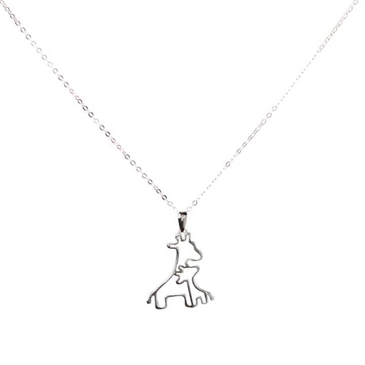 [jew-nec-gir-fam-ster-sil] Giraffe Family Pendant Necklace - Sterling Silver