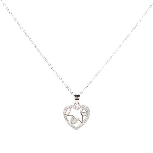 [jew-nec-lov-hea-ster-sil] Lovable Heart Pendant Necklace - Sterling Silver