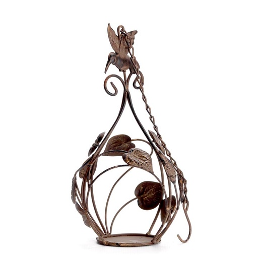 [gar-hang-can-hold-brown] Bird Nest Hanging Metal Candle Holder