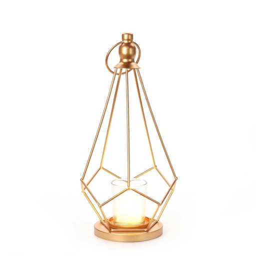 [dec-pyr-led-can-hold-gold-set] Gold Pyramid Candle Holder | with LED tea light candle