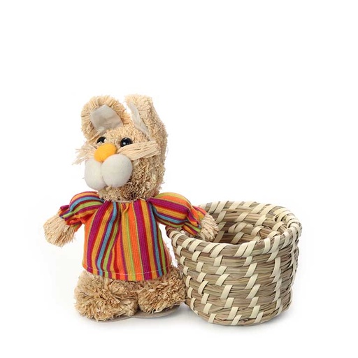 [pot-basket-eas-bun-8.5] Raffia Bunny Basket