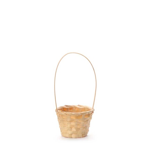 [dec-bas-rou-lig-brwn] Round Light Brown Basket (diameter: 8cm) | with handle