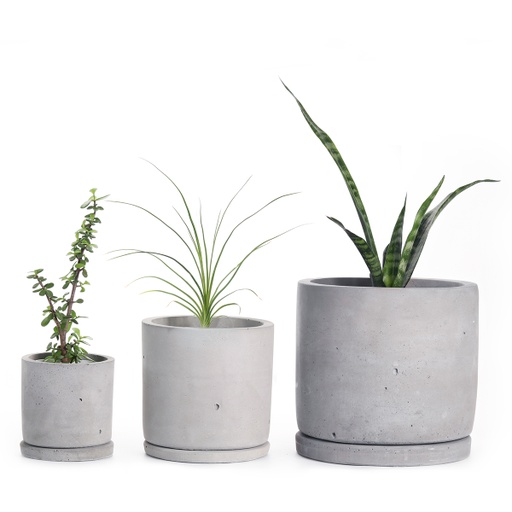Round Concrete Pot Set of 3 | with drip tray