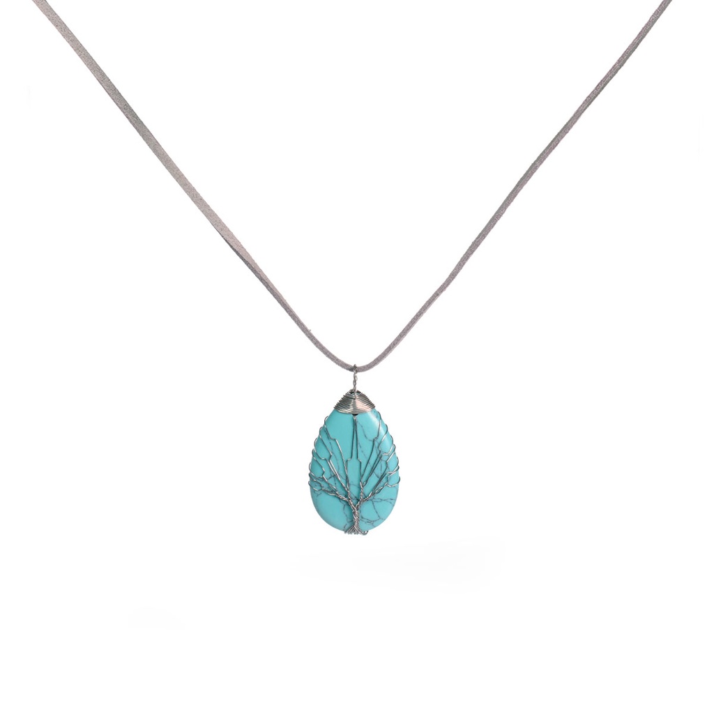 Zodiac Stone Teardrop Tree Pendant | with necklace