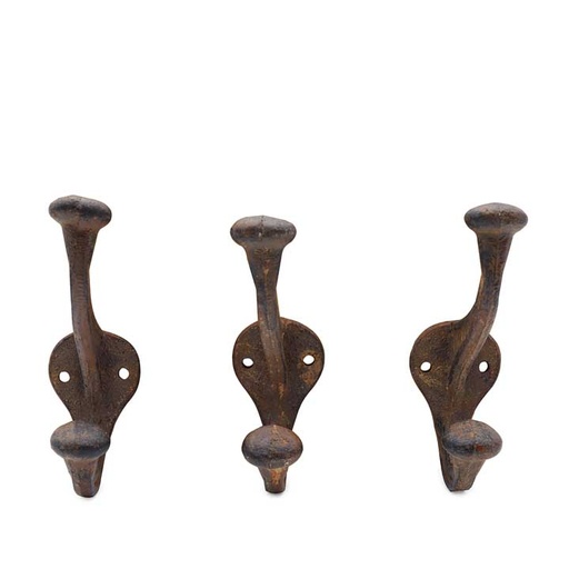 [dec-dou-wal-hoo-brown-3pk] Cast Iron Double Wall Hook (set of 3) - brown