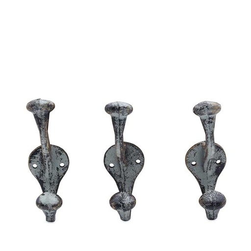 [dec-dou-wal-hoo-grey-3pk] Cast Iron Double Wall Hook (set of 3) - grey